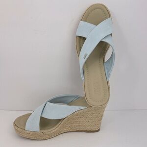 DKNY BLUE MARYN ESPADRILLE WEDGE PLATFORM SANDALS, TOP LIGHT BLUE SIZE 7M